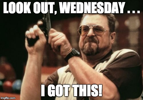 Am I The Only One Around Here Meme | LOOK OUT, WEDNESDAY . . . I GOT THIS! | image tagged in memes,am i the only one around here | made w/ Imgflip meme maker