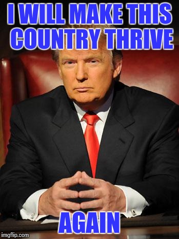 Serious Trump | I WILL MAKE THIS COUNTRY THRIVE; AGAIN | image tagged in serious trump,memes | made w/ Imgflip meme maker