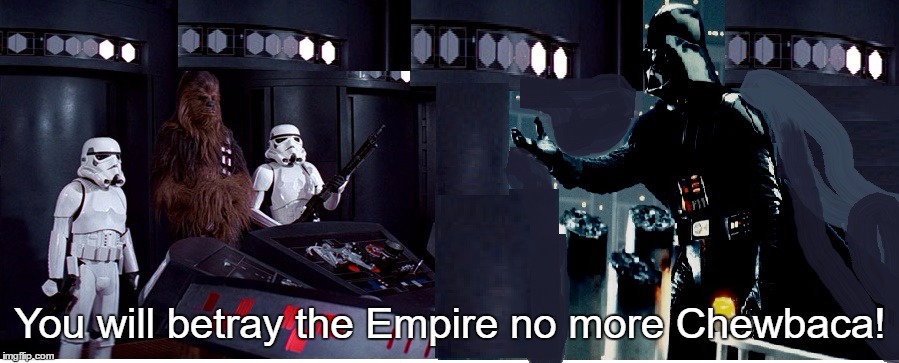 You will betray the Empire no more Chewbaca! | made w/ Imgflip meme maker