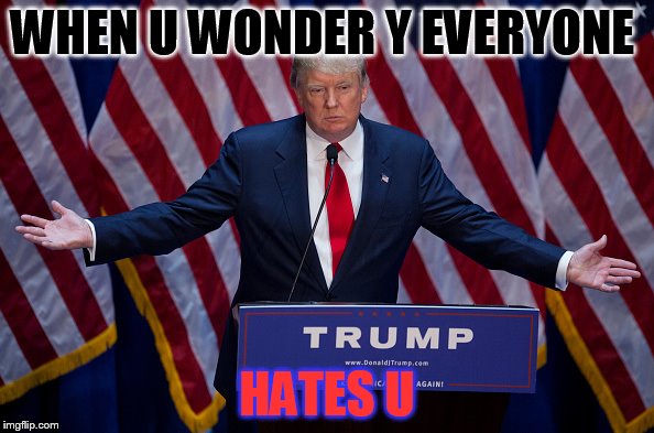 Donald Trump | WHEN U WONDER Y EVERYONE; HATES U | image tagged in donald trump | made w/ Imgflip meme maker