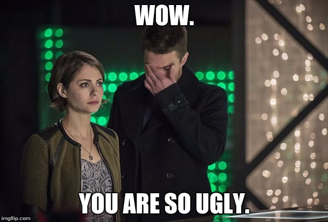 stephen amell facepalm arrow dc comics | WOW. YOU ARE SO UGLY. | image tagged in stephen amell facepalm arrow dc comics | made w/ Imgflip meme maker