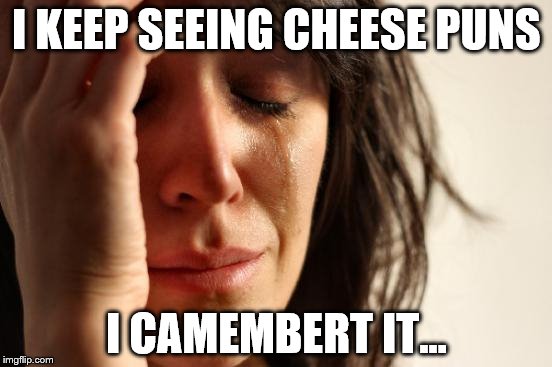 Some of them are gouda... | I KEEP SEEING CHEESE PUNS; I CAMEMBERT IT... | image tagged in memes,first world problems,cheese,puns | made w/ Imgflip meme maker