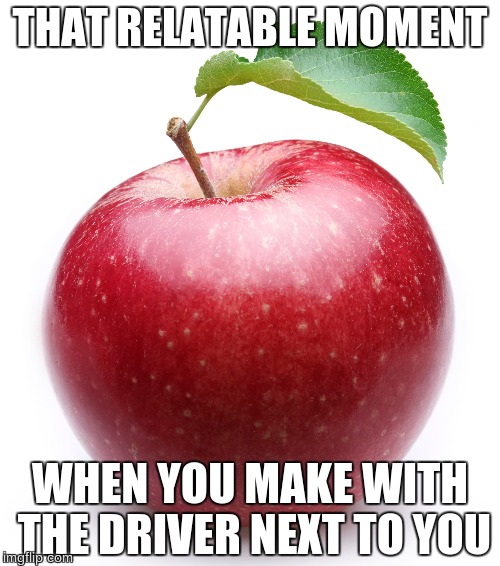 THAT RELATABLE MOMENT; WHEN YOU MAKE WITH THE DRIVER NEXT TO YOU | image tagged in apple | made w/ Imgflip meme maker