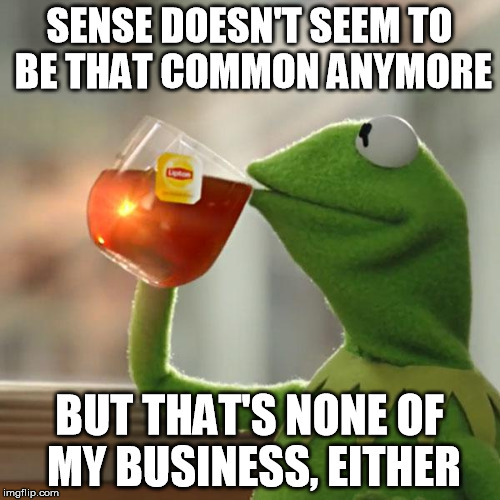 But That's None Of My Business Meme | SENSE DOESN'T SEEM TO BE THAT COMMON ANYMORE BUT THAT'S NONE OF MY BUSINESS, EITHER | image tagged in memes,but thats none of my business,kermit the frog | made w/ Imgflip meme maker