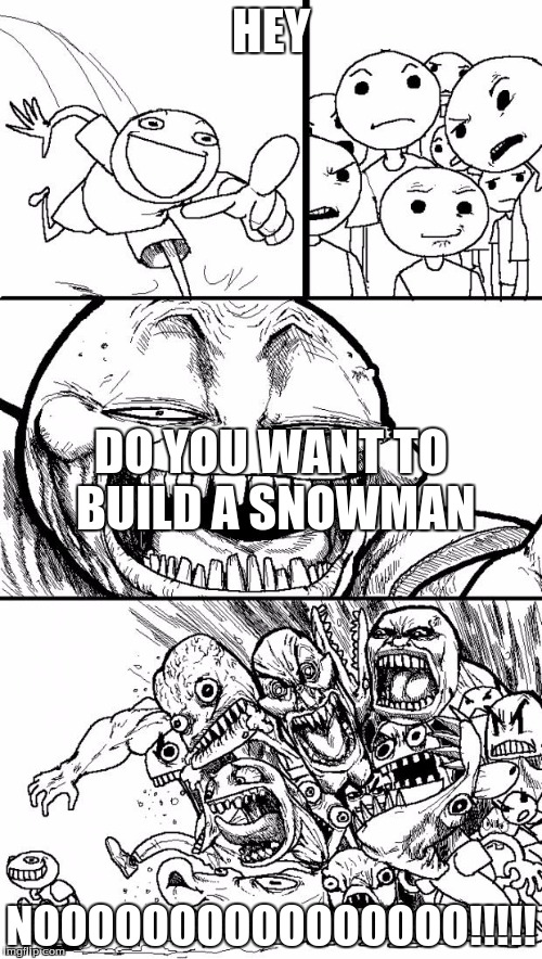 Hey Internet Meme | HEY; DO YOU WANT TO BUILD A SNOWMAN; NOOOOOOOOOOOOOOOO!!!!! | image tagged in memes,hey internet | made w/ Imgflip meme maker