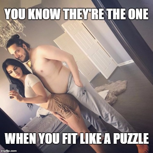 YOU KNOW THEY'RE THE ONE; WHEN YOU FIT LIKE A PUZZLE | image tagged in fit like a puzzle | made w/ Imgflip meme maker