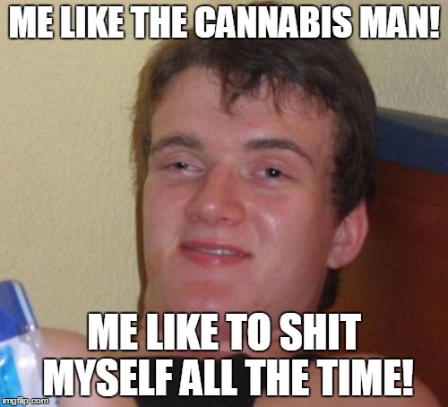 10 Guy Meme | ME LIKE THE CANNABIS MAN! ME LIKE TO SHIT MYSELF ALL THE TIME! | image tagged in memes,10 guy | made w/ Imgflip meme maker