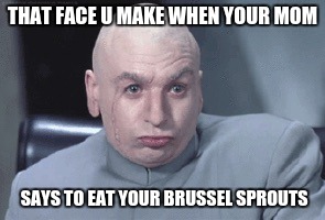 Dr Evil | THAT FACE U MAKE WHEN YOUR MOM; SAYS TO EAT YOUR BRUSSEL SPROUTS | image tagged in dr evil | made w/ Imgflip meme maker