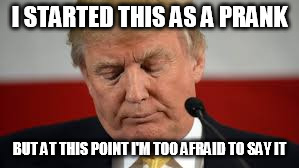 What to do... | I STARTED THIS AS A PRANK; BUT AT THIS POINT I'M TOO AFRAID TO SAY IT | image tagged in trump | made w/ Imgflip meme maker