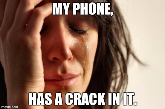 Oh no, what a nightmare. | MY PHONE, HAS A CRACK IN IT. | image tagged in memes,first world problems,broken phone | made w/ Imgflip meme maker