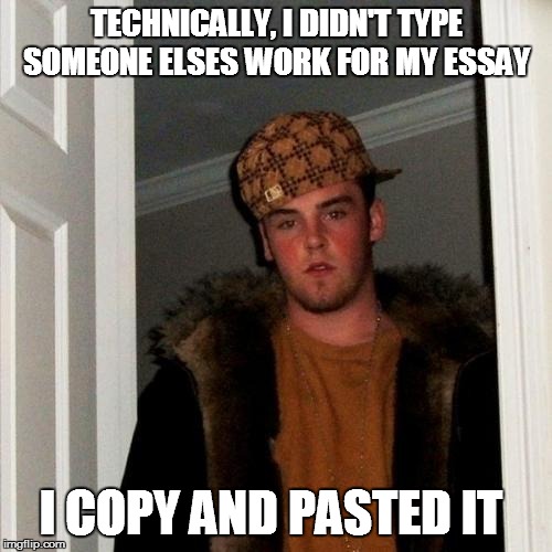 Scumbag Steve | TECHNICALLY, I DIDN'T TYPE SOMEONE ELSES WORK FOR MY ESSAY; I COPY AND PASTED IT | image tagged in memes,scumbag steve | made w/ Imgflip meme maker