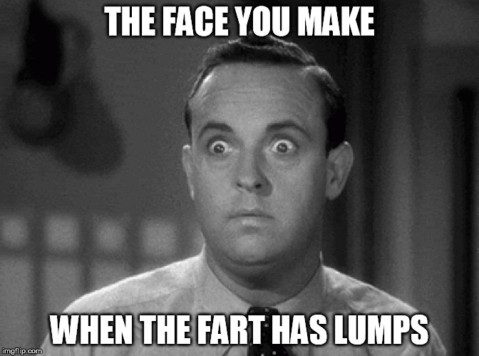 shocked face | THE FACE YOU MAKE; WHEN THE FART HAS LUMPS | image tagged in shocked face | made w/ Imgflip meme maker