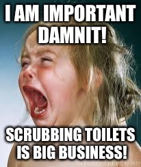Crying Baby | I AM IMPORTANT DAMNIT! SCRUBBING TOILETS IS BIG BUSINESS! | image tagged in crying baby | made w/ Imgflip meme maker