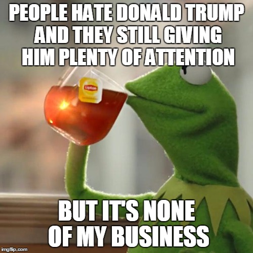 But That's None Of My Business Meme | PEOPLE HATE DONALD TRUMP AND THEY STILL GIVING HIM PLENTY OF ATTENTION; BUT IT'S NONE OF MY BUSINESS | image tagged in memes,but thats none of my business,kermit the frog | made w/ Imgflip meme maker