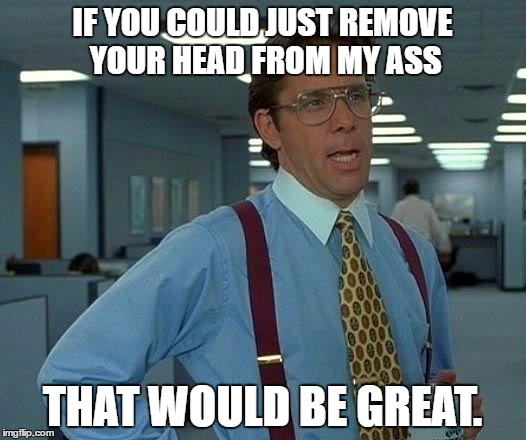 That Would Be Great | IF YOU COULD JUST REMOVE YOUR HEAD FROM MY ASS; THAT WOULD BE GREAT. | image tagged in memes,that would be great | made w/ Imgflip meme maker