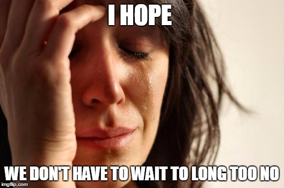 First World Problems Meme | I HOPE WE DON'T HAVE TO WAIT TO LONG TOO NO | image tagged in memes,first world problems | made w/ Imgflip meme maker