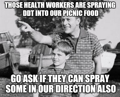 Look Son Meme | THOSE HEALTH WORKERS ARE SPRAYING DDT INTO OUR PICNIC FOOD; GO ASK IF THEY CAN SPRAY SOME IN OUR DIRECTION ALSO | image tagged in memes,look son | made w/ Imgflip meme maker