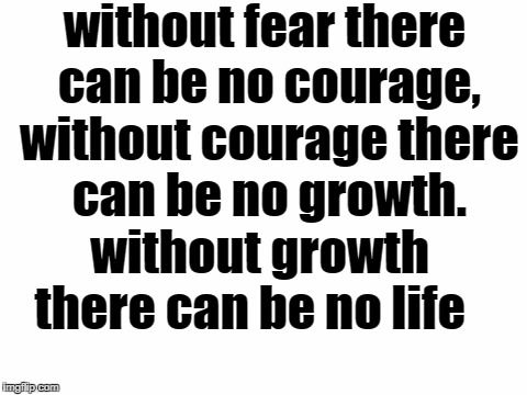 courage is life | without fear there can be no courage, without courage there can be no growth. without growth   there can be no life | image tagged in courage,fear,life | made w/ Imgflip meme maker