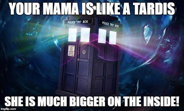 dr who | YOUR MAMA IS LIKE A TARDIS; SHE IS MUCH BIGGER ON THE INSIDE! | image tagged in dr who | made w/ Imgflip meme maker