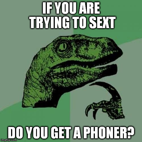 Philosoraptor | IF YOU ARE TRYING TO SEXT; DO YOU GET A PHONER? | image tagged in memes,philosoraptor | made w/ Imgflip meme maker