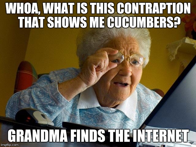 Grandma Finds The Internet Meme | WHOA, WHAT IS THIS CONTRAPTION THAT SHOWS ME CUCUMBERS? GRANDMA FINDS THE INTERNET | image tagged in memes,grandma finds the internet | made w/ Imgflip meme maker
