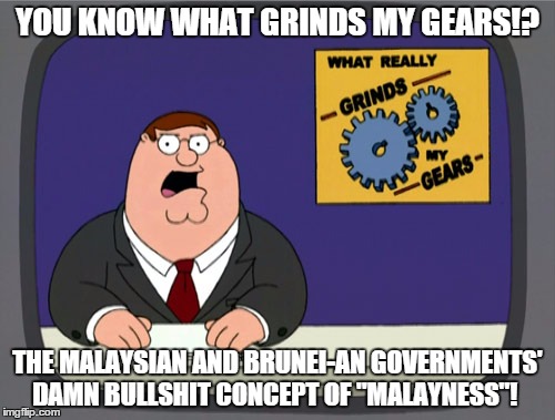 This very concept of "Malayness" is biased and unfair! | YOU KNOW WHAT GRINDS MY GEARS!? THE MALAYSIAN AND BRUNEI-AN GOVERNMENTS' DAMN BULLSHIT CONCEPT OF "MALAYNESS"! | image tagged in memes,peter griffin news,bullshit | made w/ Imgflip meme maker