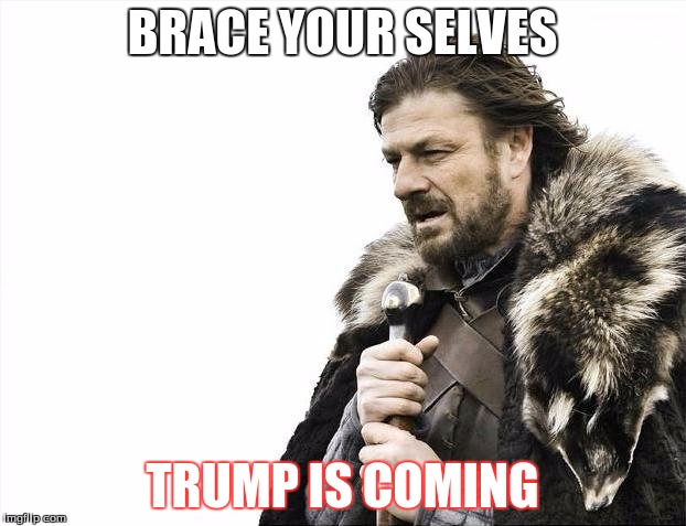 Brace Yourselves X is Coming | BRACE YOUR SELVES; TRUMP IS COMING | image tagged in memes,brace yourselves x is coming | made w/ Imgflip meme maker