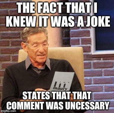 Maury Lie Detector Meme | THE FACT THAT I KNEW IT WAS A JOKE STATES THAT THAT COMMENT WAS UNCESSARY | image tagged in memes,maury lie detector | made w/ Imgflip meme maker