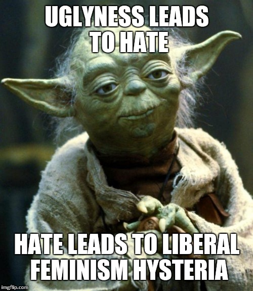 Star Wars Yoda Meme | UGLYNESS LEADS TO HATE HATE LEADS TO LIBERAL FEMINISM HYSTERIA | image tagged in memes,star wars yoda | made w/ Imgflip meme maker