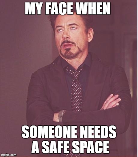 Face You Make Robert Downey Jr Meme | MY FACE WHEN SOMEONE NEEDS A SAFE SPACE | image tagged in memes,face you make robert downey jr | made w/ Imgflip meme maker