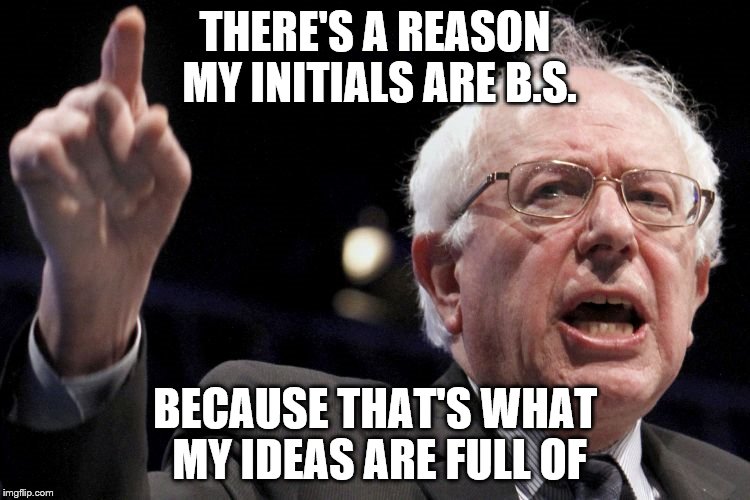 Bern | THERE'S A REASON MY INITIALS ARE B.S. BECAUSE THAT'S WHAT MY IDEAS ARE FULL OF | image tagged in bern | made w/ Imgflip meme maker