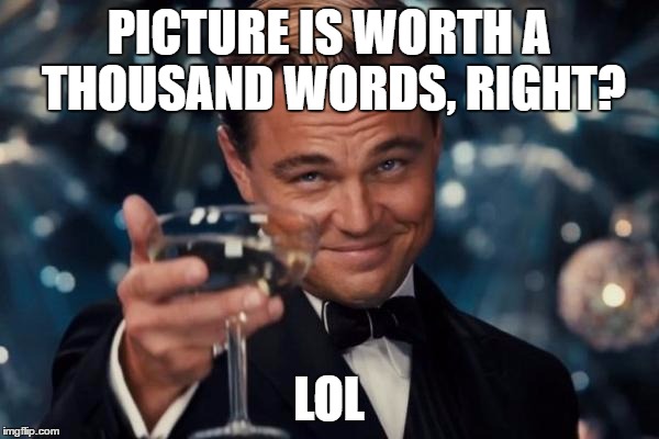 Leonardo Dicaprio Cheers Meme | PICTURE IS WORTH A THOUSAND WORDS, RIGHT? LOL | image tagged in memes,leonardo dicaprio cheers | made w/ Imgflip meme maker