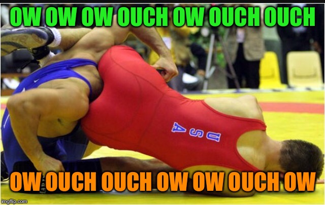 A real pain in the ... | OW OW OW OUCH OW OUCH OUCH; OW OUCH OUCH OW OW OUCH OW | image tagged in memes,funny,sports,wrestling | made w/ Imgflip meme maker