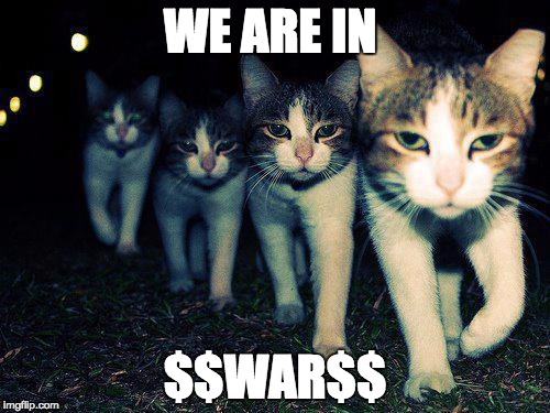 Wrong Neighboorhood Cats | WE ARE IN; $$WAR$$ | image tagged in memes,wrong neighboorhood cats | made w/ Imgflip meme maker