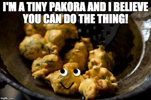 Pakora | I'M A TINY PAKORA AND I BELIEVE YOU CAN DO THE THING! | image tagged in pakora | made w/ Imgflip meme maker
