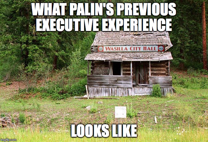 Wasilla City Hall Hut | WHAT PALIN'S PREVIOUS EXECUTIVE EXPERIENCE; LOOKS LIKE | image tagged in sarah palin,memes,wasilla | made w/ Imgflip meme maker