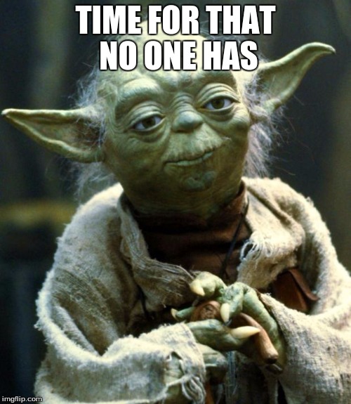Star Wars Yoda Meme | TIME FOR THAT NO ONE HAS | image tagged in memes,star wars yoda | made w/ Imgflip meme maker