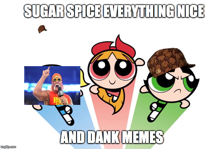 Power puff girls |  SUGAR SPICE EVERYTHING NICE; AND DANK MEMES | image tagged in power puff girls,scumbag | made w/ Imgflip meme maker