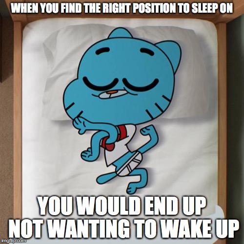 Sleeping on the Right Position | WHEN YOU FIND THE RIGHT POSITION TO SLEEP ON; YOU WOULD END UP NOT WANTING TO WAKE UP | image tagged in gumball,amazing world of gumball,sleep,memes | made w/ Imgflip meme maker