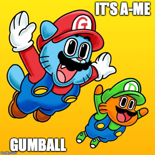 Watterson Bros. | IT'S A-ME; GUMBALL | image tagged in mario bros,luigi,gumball,darwin,the amazing world of gumball,memes | made w/ Imgflip meme maker