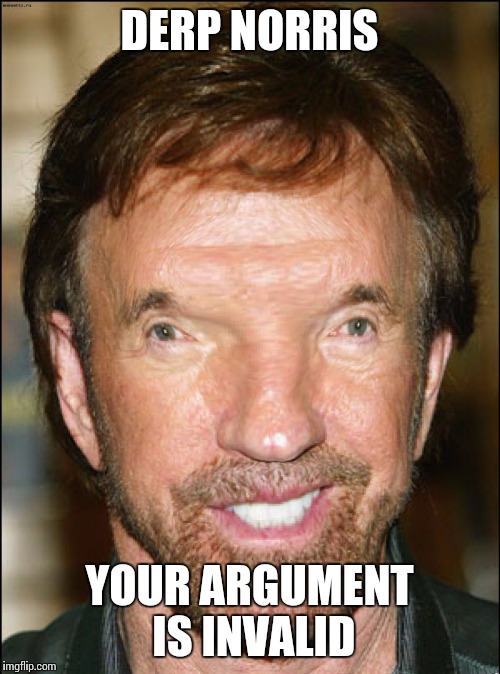 DERP NORRIS; YOUR ARGUMENT IS INVALID | image tagged in derp norris | made w/ Imgflip meme maker