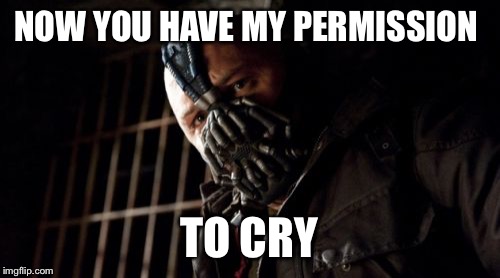 Permission Bane | NOW YOU HAVE MY PERMISSION; TO CRY | image tagged in memes,permission bane | made w/ Imgflip meme maker