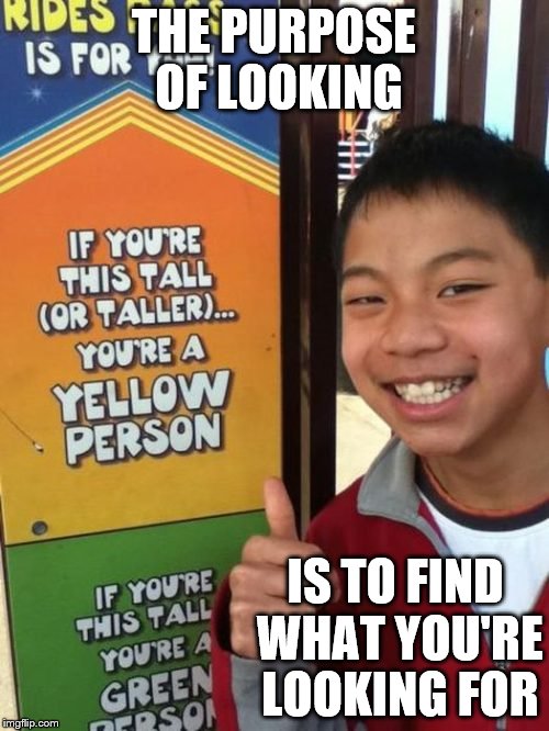 THE PURPOSE OF LOOKING IS TO FIND WHAT YOU'RE LOOKING FOR | made w/ Imgflip meme maker