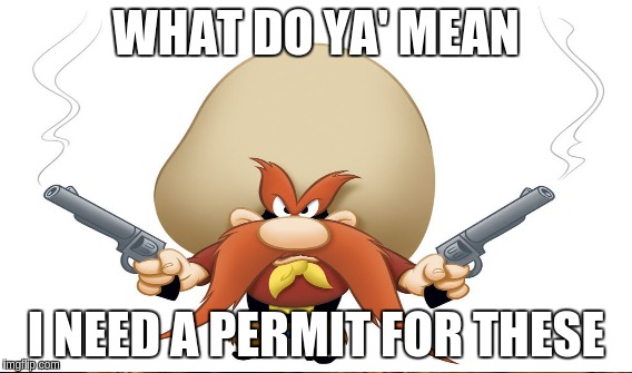 WHAT DO YA' MEAN; I NEED A PERMIT FOR THESE | image tagged in memes | made w/ Imgflip meme maker