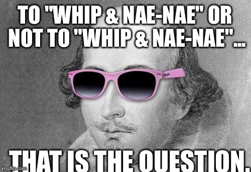 Don't worry: This is now a template. So have fun, kids! |  TO "WHIP & NAE-NAE" OR NOT TO "WHIP & NAE-NAE"... THAT IS THE QUESTION. | image tagged in shakespeare cool shades,memes,lol,the internet | made w/ Imgflip meme maker
