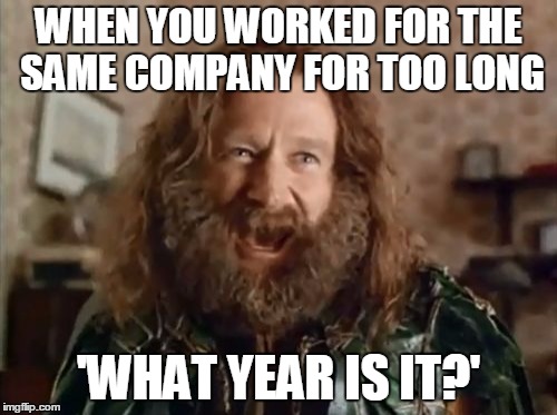 What Year Is It Meme | WHEN YOU WORKED FOR THE SAME COMPANY FOR TOO LONG; 'WHAT YEAR IS IT?' | image tagged in memes,what year is it | made w/ Imgflip meme maker