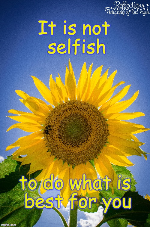 Be Selfish | It is not selfish; to do what is best for you | image tagged in self care,nurture,be selfish,sunflower | made w/ Imgflip meme maker