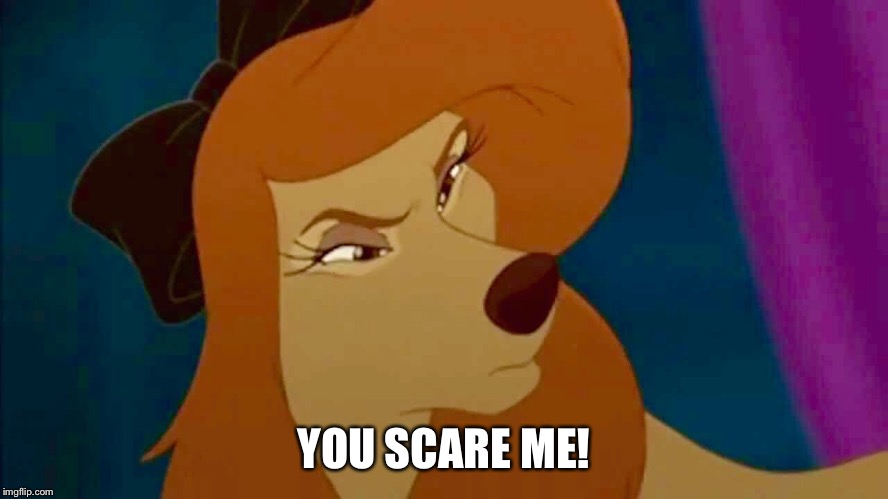 You Scare Me! | YOU SCARE ME! | image tagged in dixie,memes,disney,the fox and the hound 2,reba mcentire,funny | made w/ Imgflip meme maker