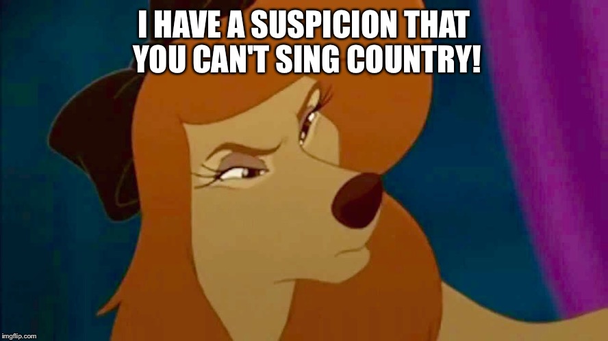 I Have A Suspicion That You Can't Sing Country! | I HAVE A SUSPICION THAT YOU CAN'T SING COUNTRY! | image tagged in dixie,memes,disney,the fox and the hound 2,reba mcentire,country music | made w/ Imgflip meme maker