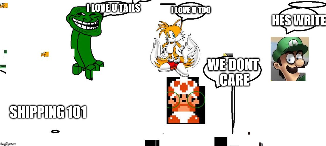 I LOVE U TOO; I LOVE U TAILS; HES WRITE; WE DONT CARE; SHIPPING 101 | image tagged in asshole | made w/ Imgflip meme maker